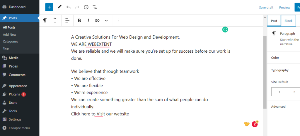 Copy and Paste in WordPress