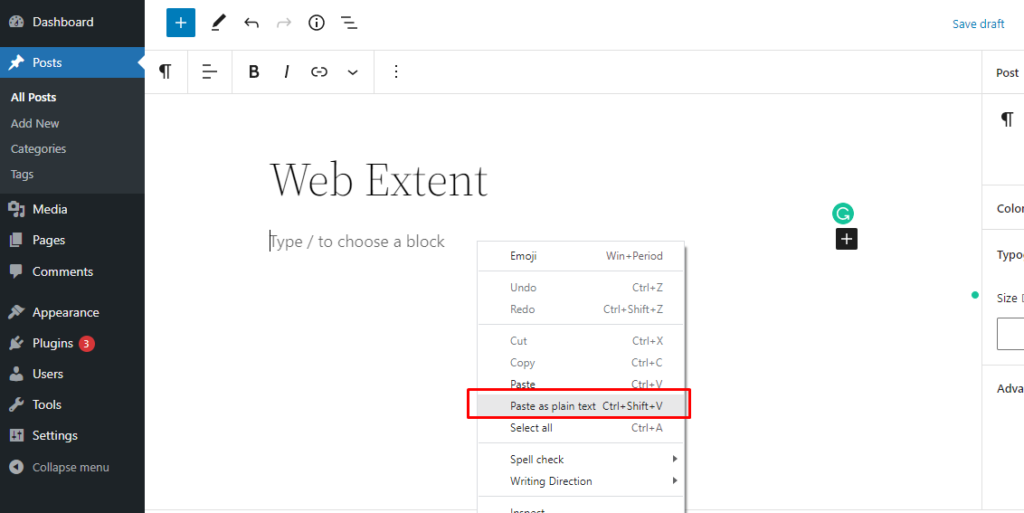 Copy and Paste in WordPress