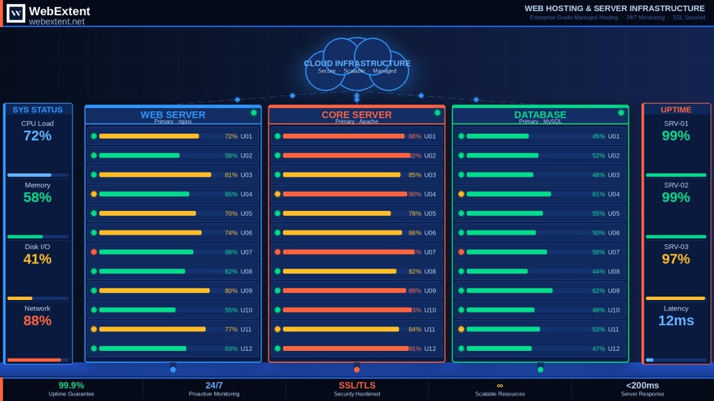 Best hosting for business showing secure server infrastructure and cloud computing concept for reliable website performance.