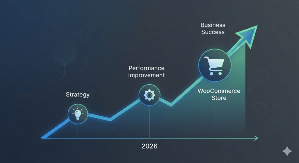 Illustration showing upward growth and business success strategy for increasing WooCommerce sales